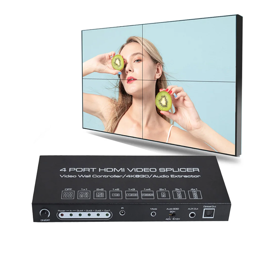 2x2 HDMI Video Wall Controller, 4K x 2K HD Display, 8 Display Modes - 2x2, 1x2, 1x3, 1x4, 2x1, 3x1, 4x1