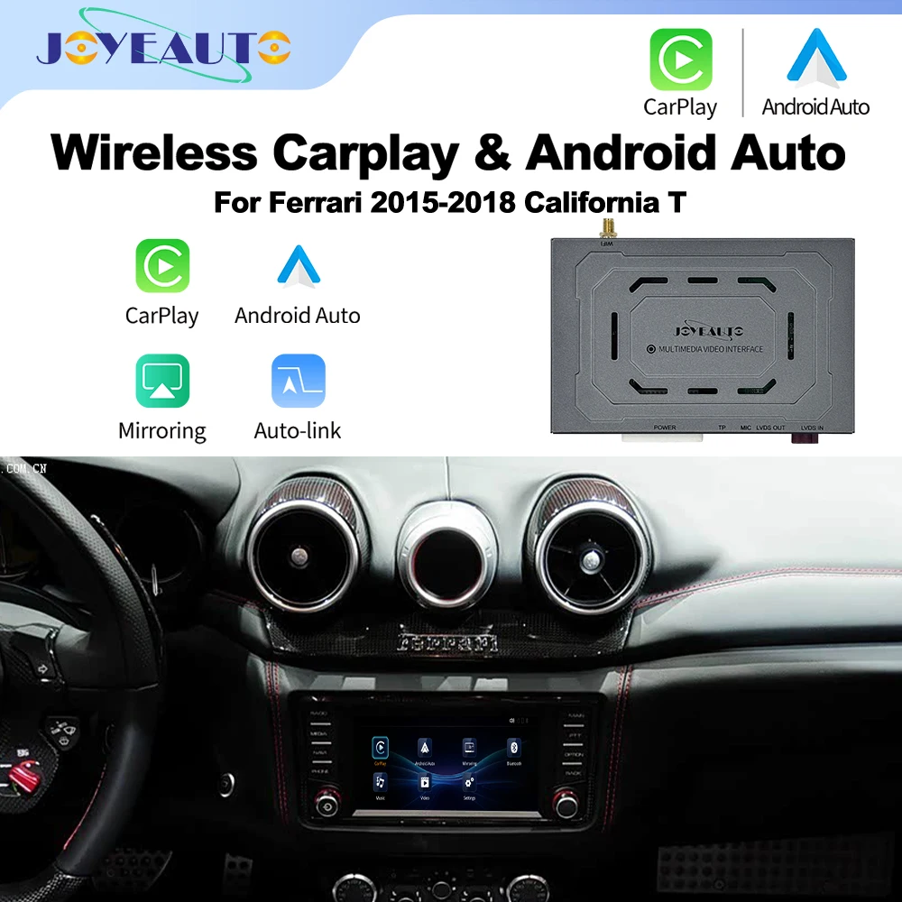 Interface Joyeauto Wireless CarPlay Android Auto para Ferrari 2015-2018 California T com Espelhamento, Suporte USB Flash Play e Câmera com Microfone OEM