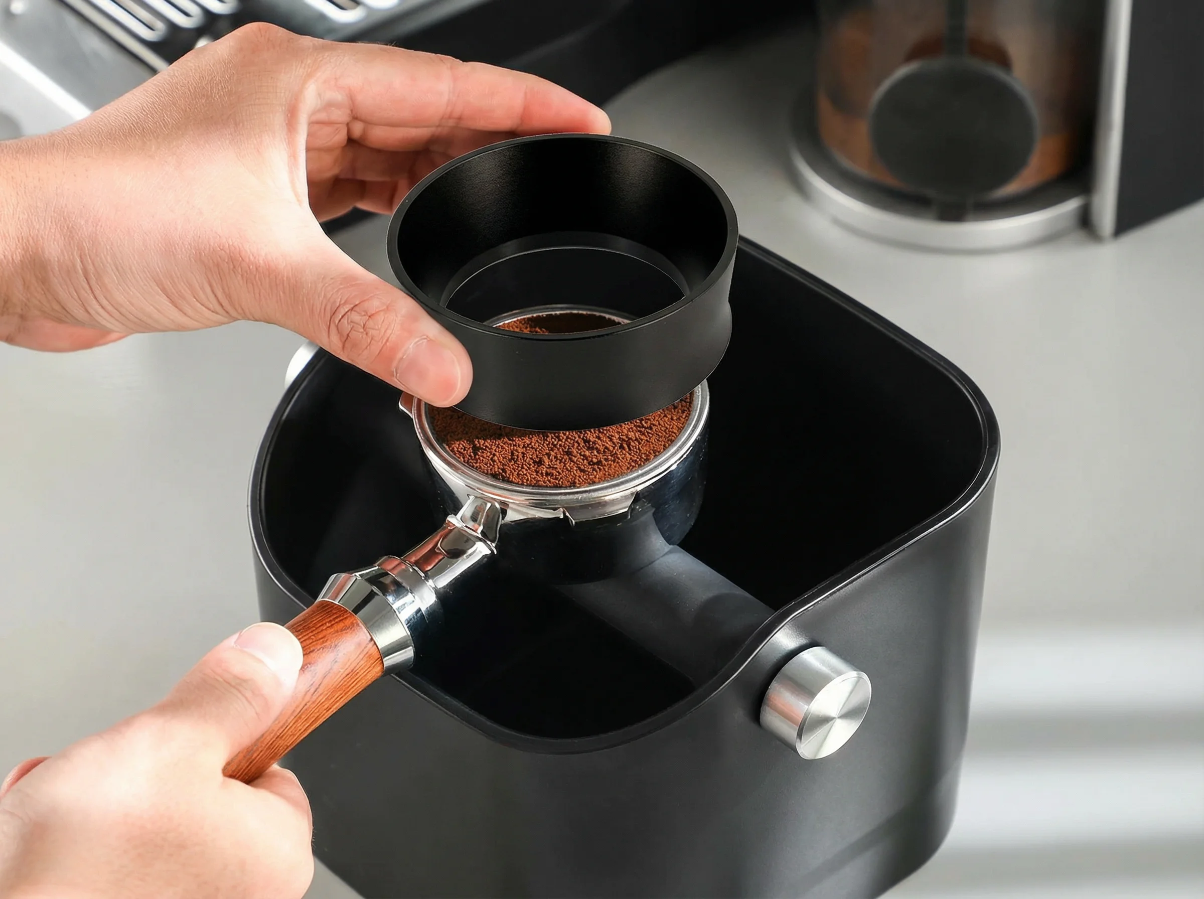 51/54/58mm Espresso-Dosiertrichter Magnetischer Kaffee-Dosierring Siebträger-Trichter Siebträger-Dosierring Barista-Werkzeuge – Detail 8