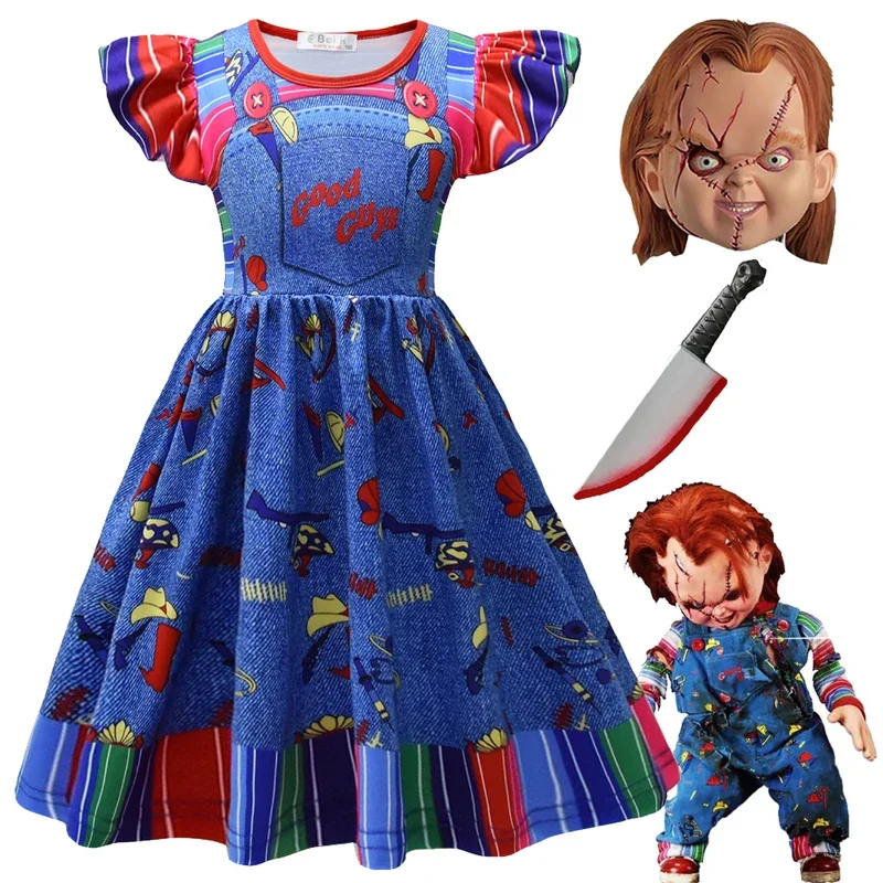 Bear House Girls Halloween Ghost Doll Nightmare Clothing Chucky Cosplay Costume Children Carnival Party Prin2025 PPT01..