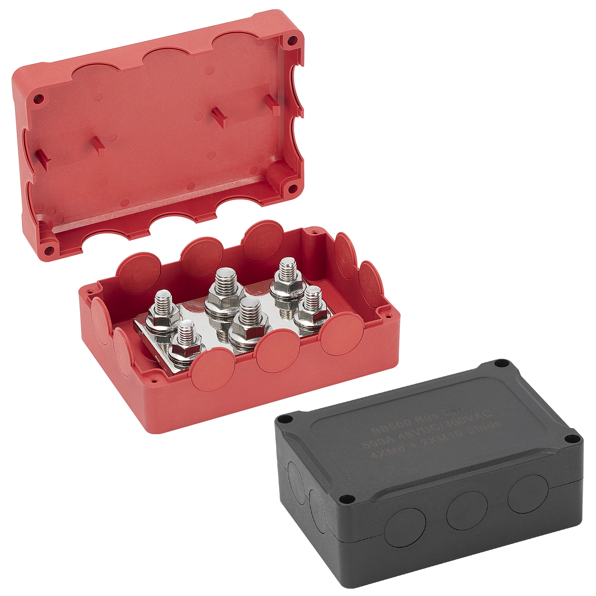 500a Marine Bus Bar 48V Auto Power Distributie Blok Grote Stroom 6 Noppen Met Rood Zwart Plastic Cover Voor Auto Boot Auto