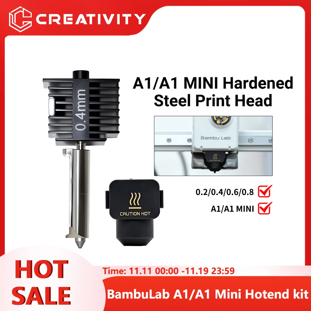 Bambu Lab A1/A1 Mini All-in-one Hotends Kit with 0.4/0.6/0.8mm Hardened Steel Nozzle for BambuLab A1 Replace Hotend Kit