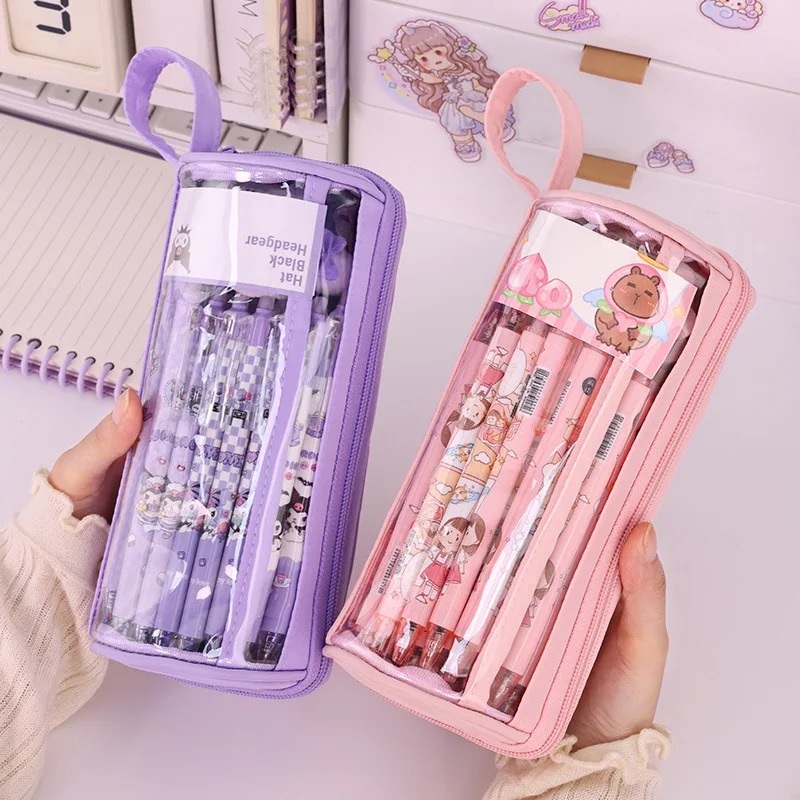 Transparent Cylindrical Pencil Case With Large Capacity For Stationery Storage Multifunctional Ballpoint Pen Eraser Pencil Pouch