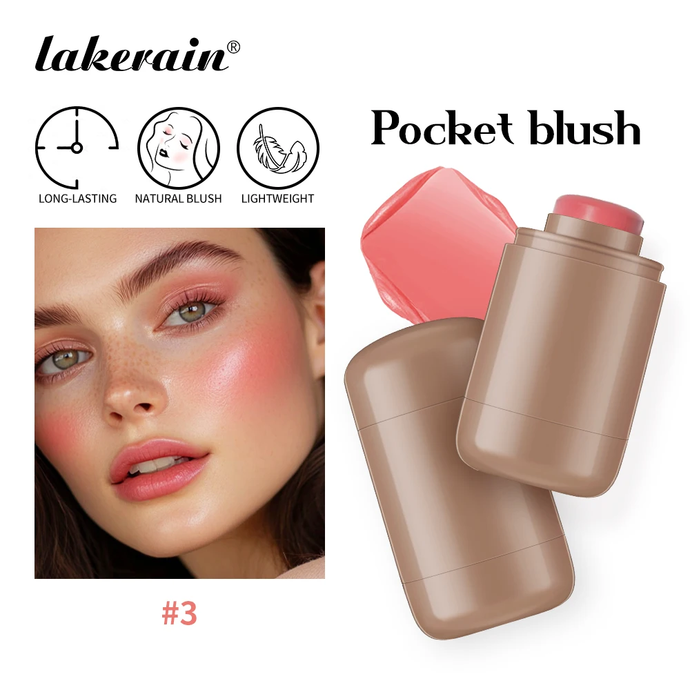 Lakerain 3in1 Cheek Lip Getönter, feuchtigkeitssparender Rougestift, wasserfest, einfache Farbe, Rouge, seidig glatte Rouge-Creme, mattes Kontur-Make-up