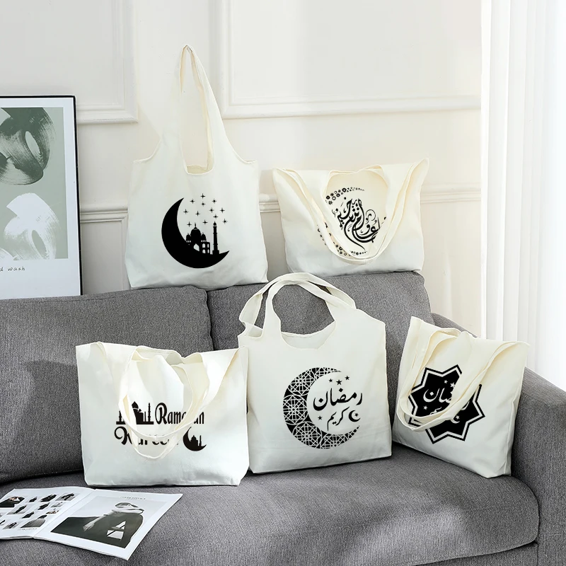 

Ближневосточный Рамадан Карим Звезда Лунный замок Холст Сумочка Ид Мубарак Фестиваль Украшения Партия Подарочная сумка Сумка на плечо