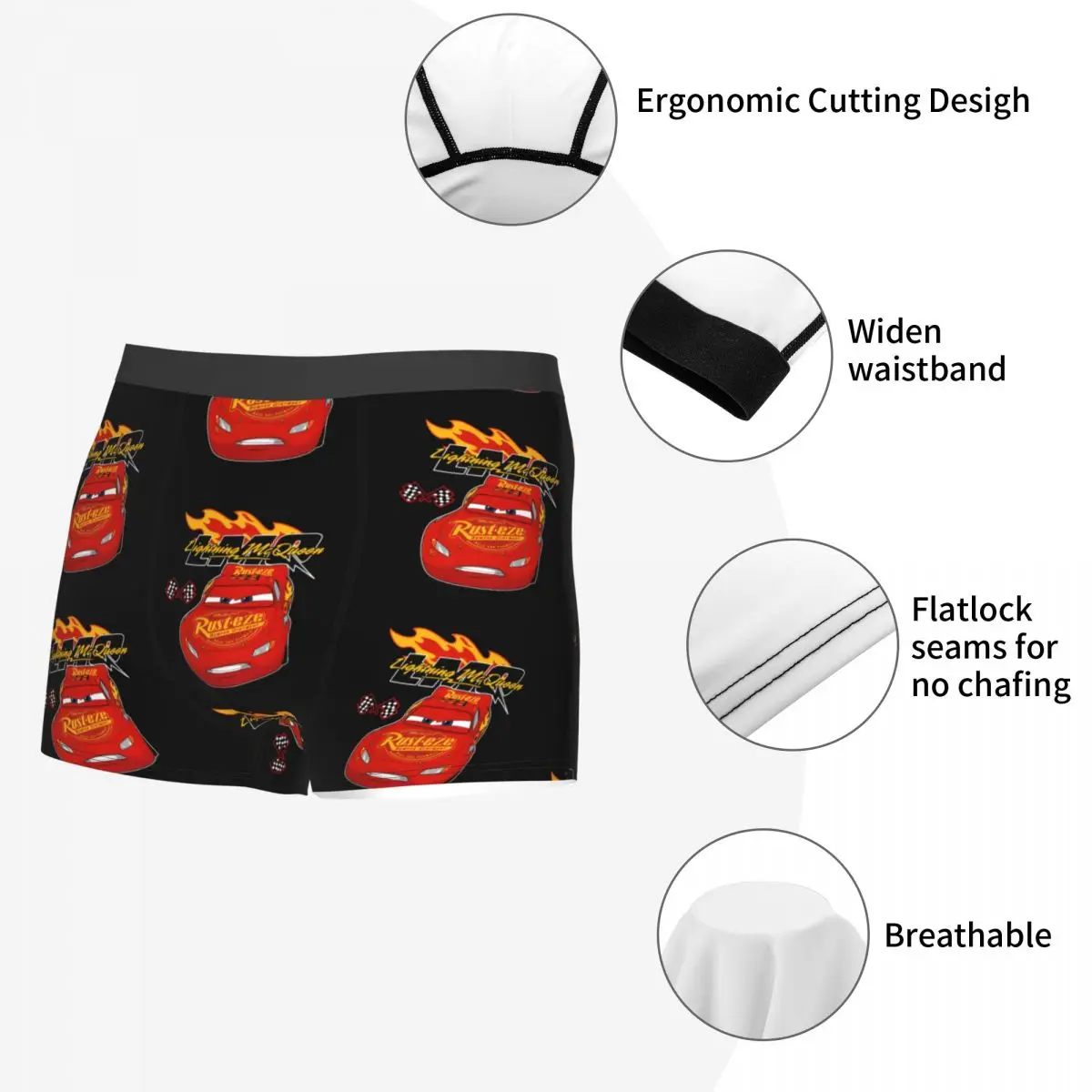 Retro   Lightning McQueen Car Underwear Male Printed Custom Cartoon Boxer Briefs Shorts Panties Soft Underpants