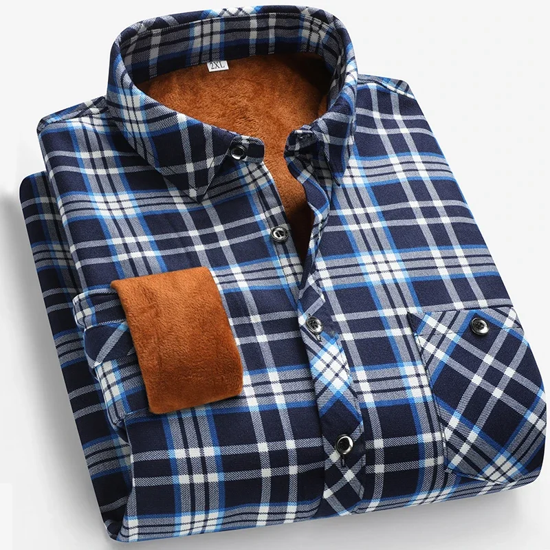 2026 Autumn and Winter Men's Fleece-lined Long Sleeve Shirt Business Casual Fashion Comfortable Non Ironing Versatile Top