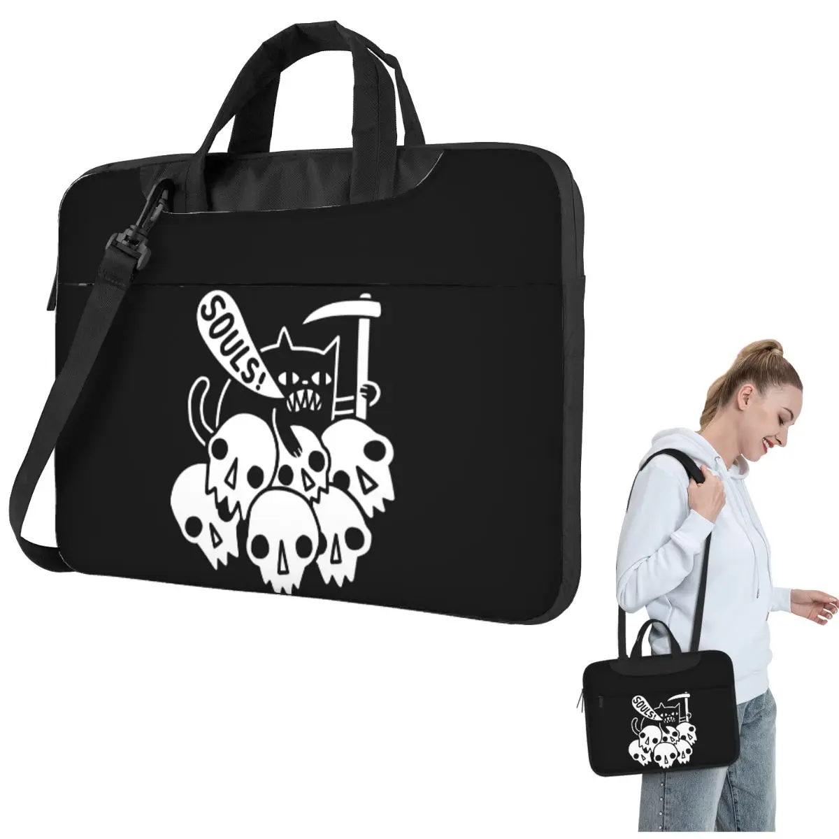 

Cat Got Your Soul Crossbody Laptop Bag Case Computer Bag 13 14 15.6 Inch Notebook Pouch for Lenovo