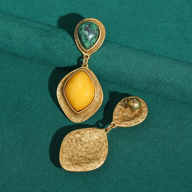 

Винтажные серьги-подвески из пчелиного воска цвета античного золота с зеленым мха и камнями, дизайнерские украшения в форме ромба, подарки для женщин на день рождения матери