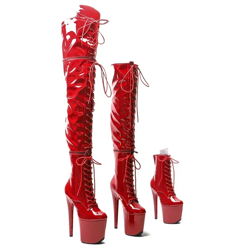 Leecabe 20CM/8Inch Patent Upper Zipper split boots Women New Design Three ways wear boots Extreme High Heel  Detachable boots