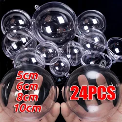 1-24Pcs Plastic Hollow Christmas Ball DIY Transparent Balls Fillable Bauble Xmas Tree Hanging Ornaments Home Party Gifts Decor