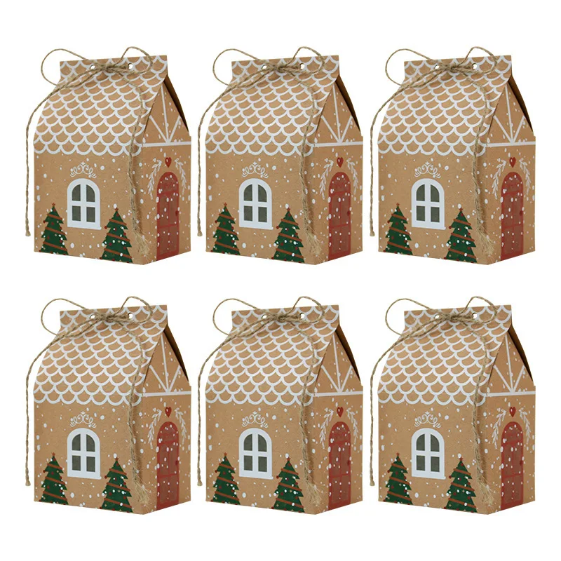 Christmas Gift Box Kraft Paper Christmas House Style Candy Gift Bag Cute Kraft Paper Candy Bag Party Cookies Box Supplies