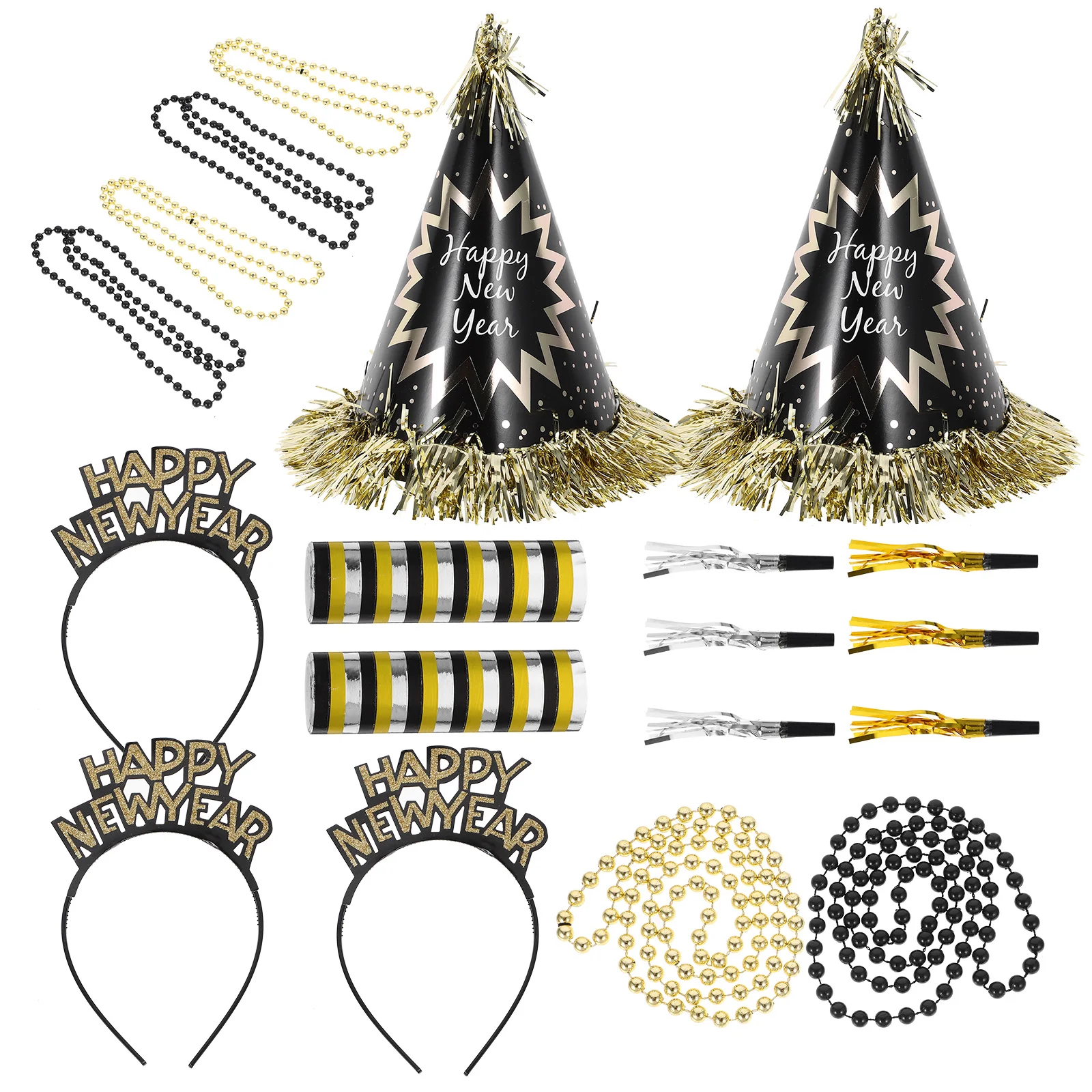 مجموعة تزيين السنة الجديدة، قبعات الحفلات، قلادة مطرزة، عصابة رأس، صانعي الضوضاء، مستلزمات حفلات السنوات الجديدة السعيدة للاستخدام الداخلي والخارجي #4