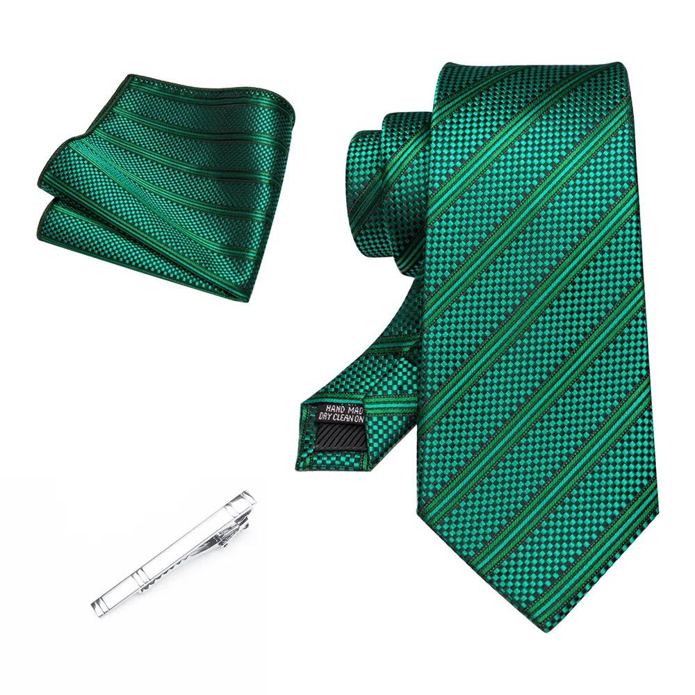 EASTEPIC 8 cm Purple Green Striped Ties for Elegant Male Friends Men\'s Necktie Set Shiny Clip Pocket Square Quality Acceessory