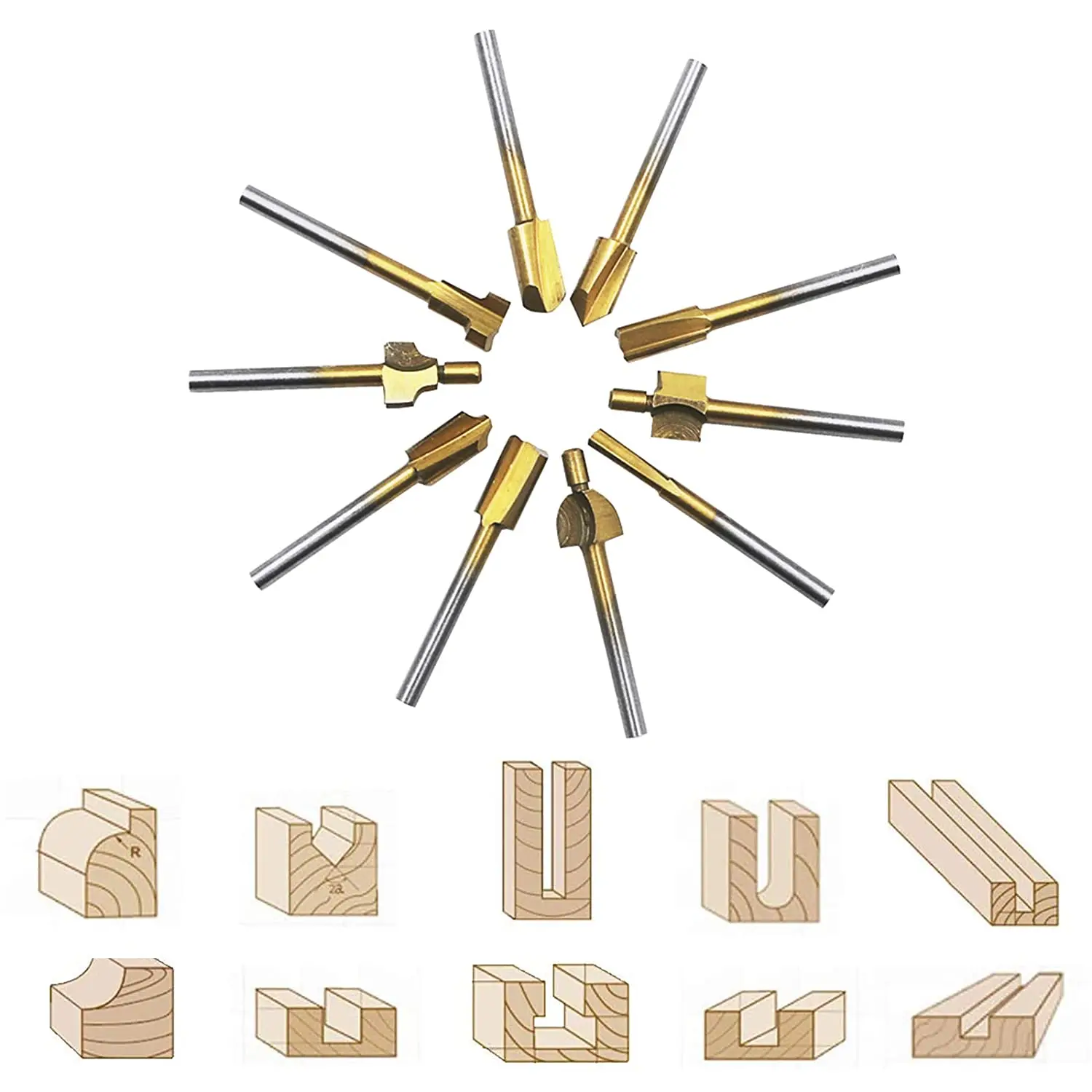 Binoax 10/20Pcs Router Carbide Engraving Bits Wood Router Bit Rotary Tools Accessories Woodworking Carving Carved Knife Cutter