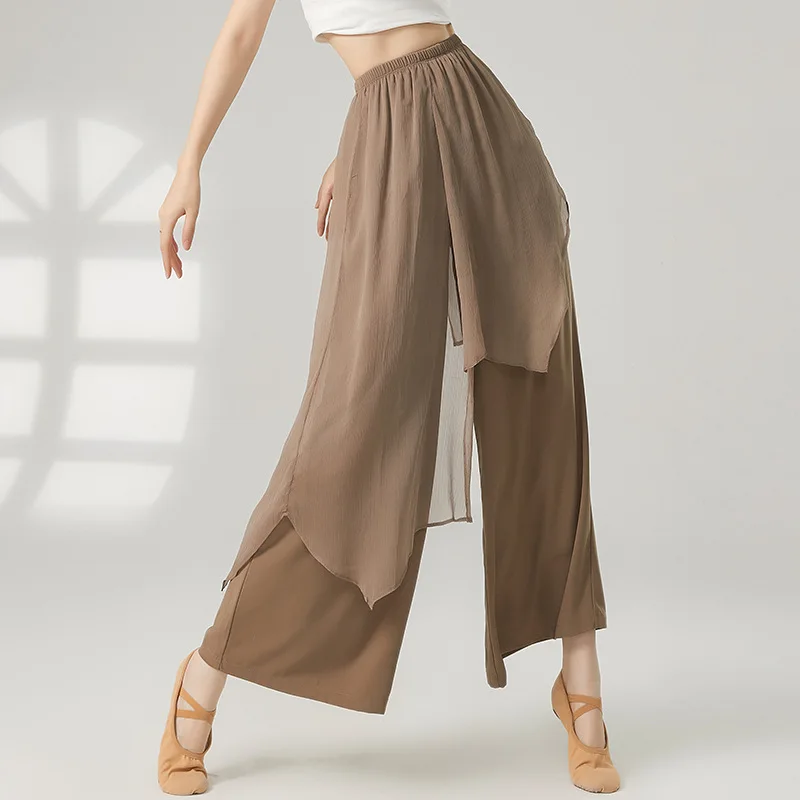 

Современные танцевальные брюки для женщин: новые, свободные, для классических танцев, элегантные, из шифона, с широкими штанинами, для сценических выступлений