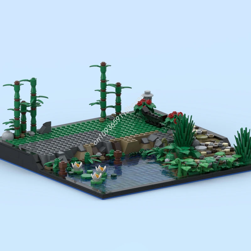 1354 ชิ้น ชุดตัวต่อ MOC ร้านน้ำชาญี่ปุ่นริมสระน้ำ บล็อกตัวต่อคริสต์มาส รุ่นพรีเมียม สำหรับนักสะสม เหมาะสำหรับเป็นของขวัญให้แฟนคลับผู้ใหญ่