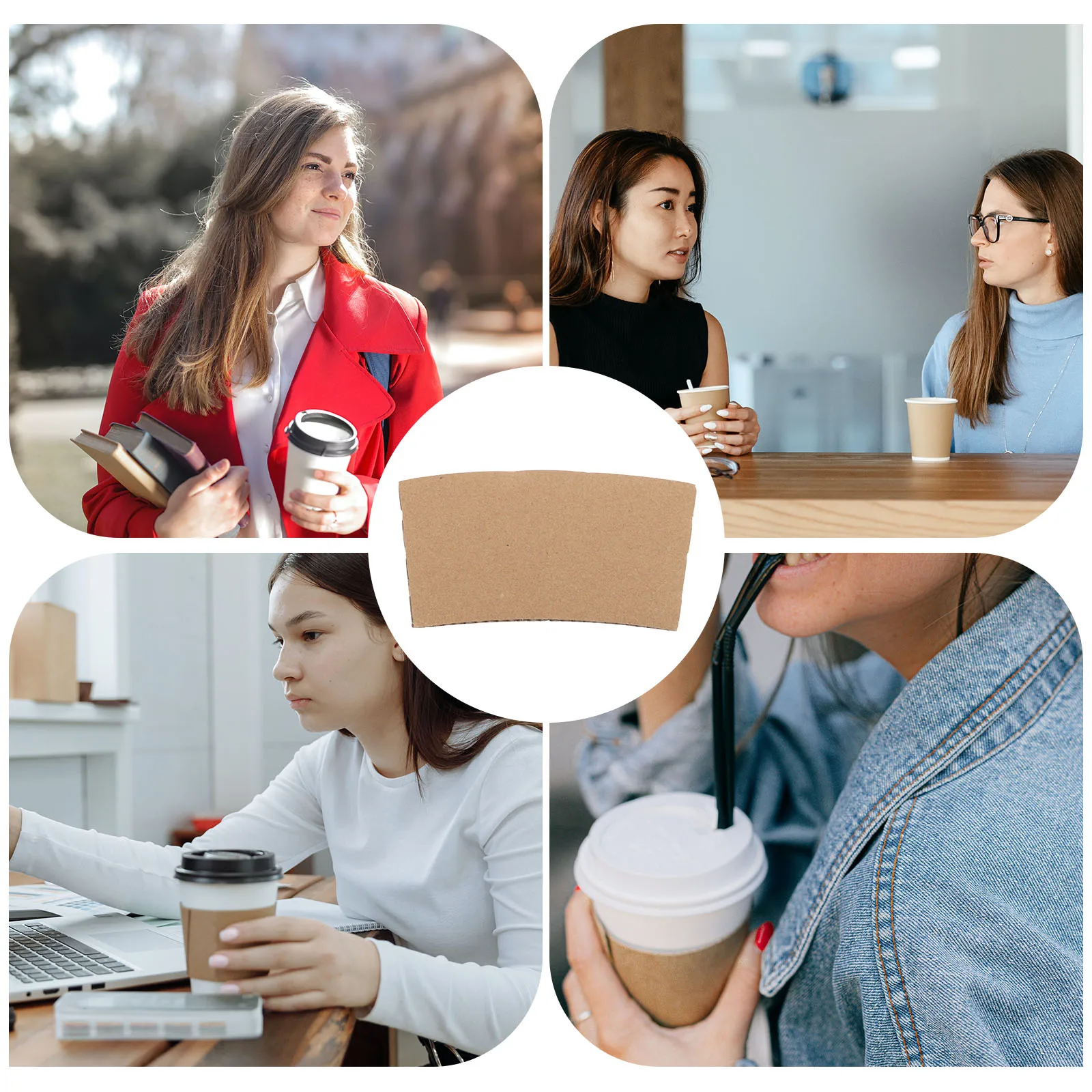 

100 Pcs Anti-scalding Paper Cup Sleeve 80mm Heat Insulating Cover for Tea Coffee Durable Travel Kitchen Bar Accessories