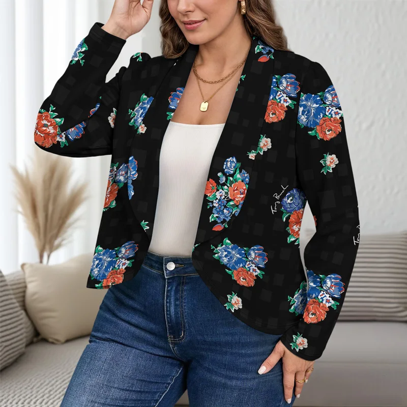 

Fashionable Retro Autumn Womens Suit Jacket Large Lapel Stylish Casual Flowers Printed Blazer Coat Breathable Comfortable Loose