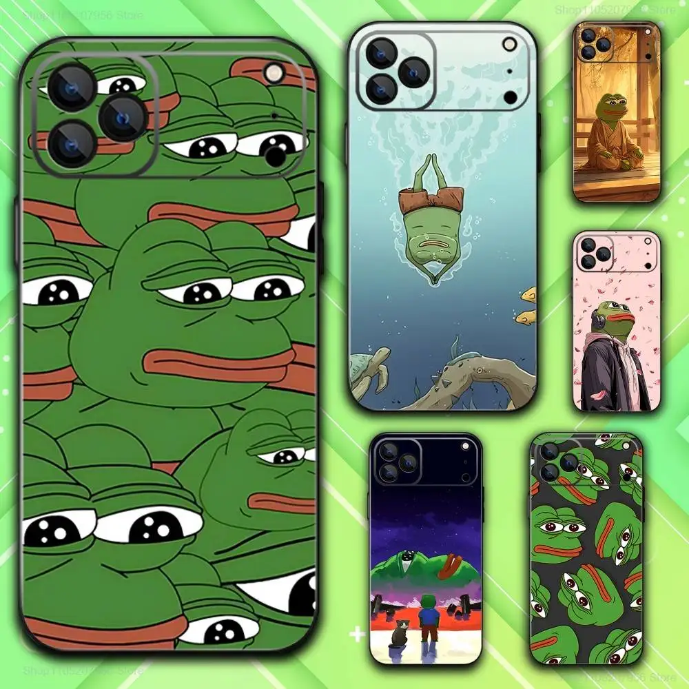 

P-Pepes The Frog Funny Phone Case For iPhone 17,16,15,14,13,12,11,Plus,E,Air,Pro,Max,Mini Black Cover