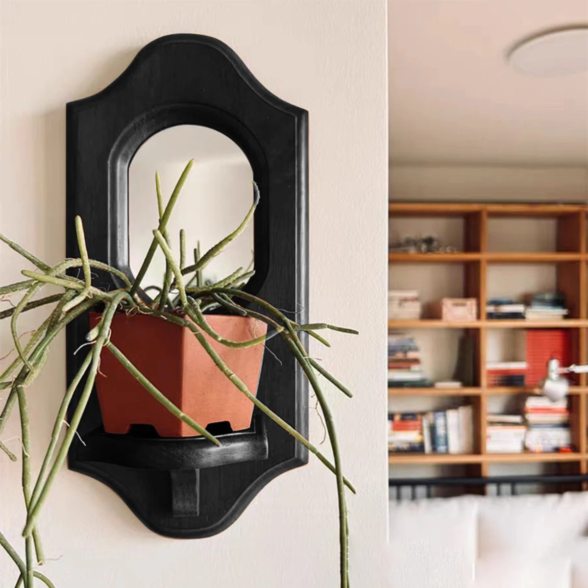 Vintage Wooden Wall Shelves Retro Design Hanging Mirror Functional Storage for Candles & Plants Wall Rack for Cafe & Home Gifts