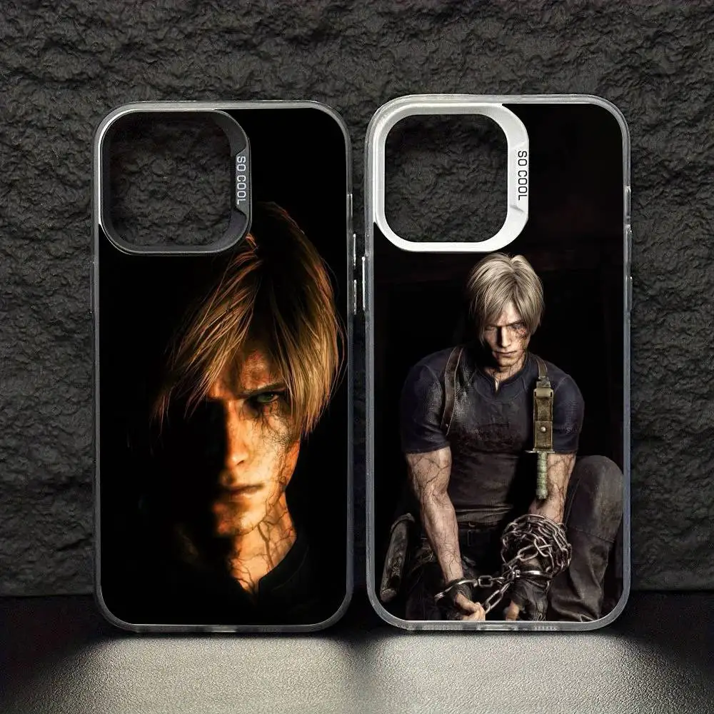 

Leon Kennedy Resident Evil 4 Phone Case For iPhone17,16,15,14,13,12,11 Pro Max Blcak Colorful Silver Plated Inside Cover