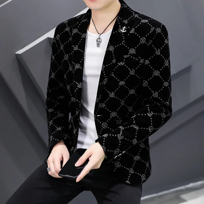 Men\'s High-Quality Corduroy Slim Fit Suit Handsome Youth Style with Single Breasted Blazer Jacket Veste Costume Homme Luxe