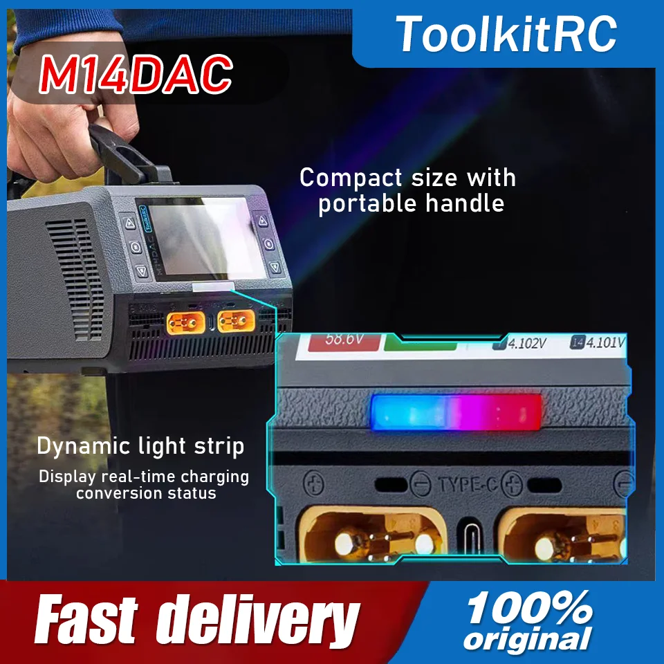 ToolkitRC M14DAC 2500W 50A Dual-Channel Charger, 6-14S Smart Real-Time Power Allocation for LiPo RC Batteries
