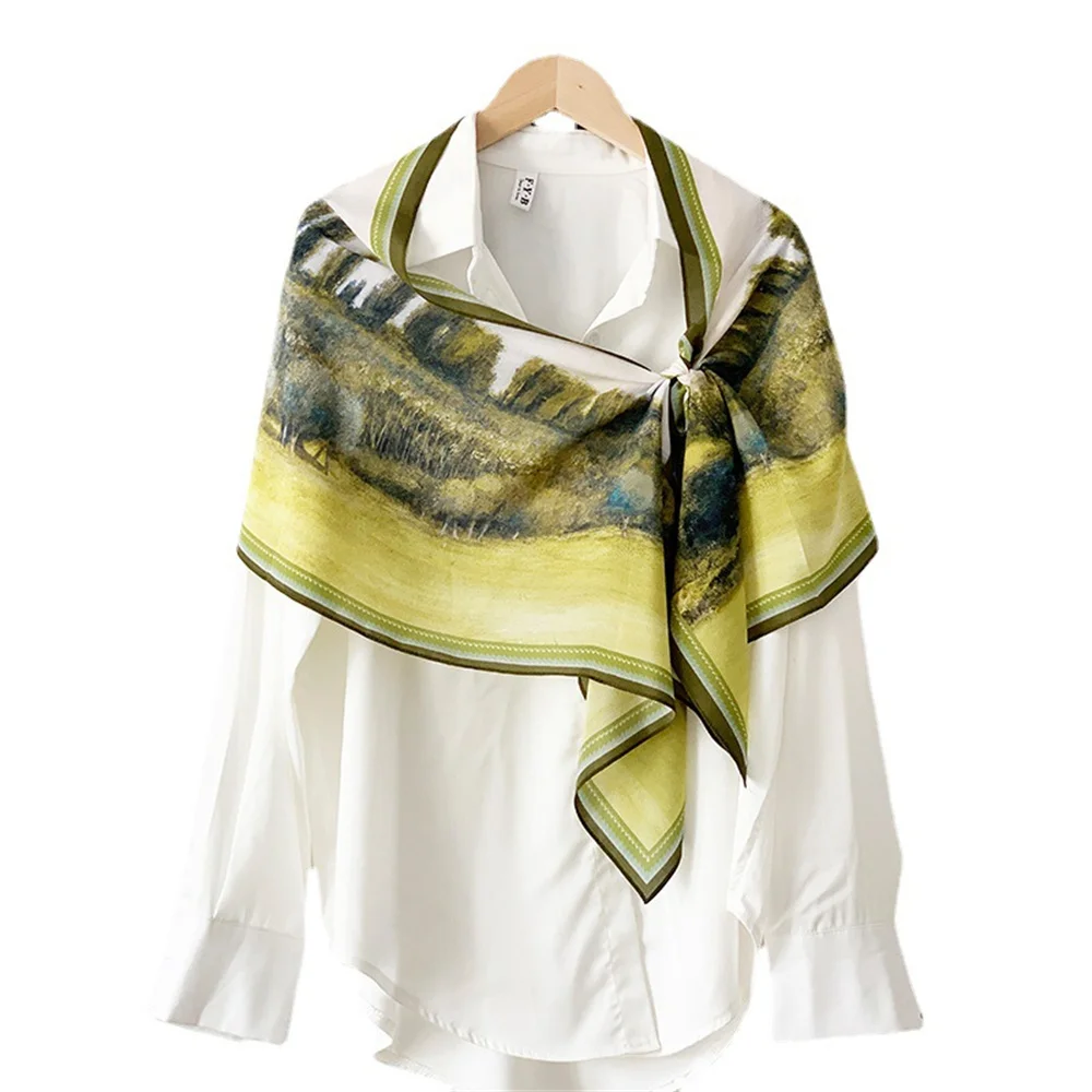 Oil painting small forest silk crepe de chine silk silk scarf female spring and summer long scarf scarf small shawl