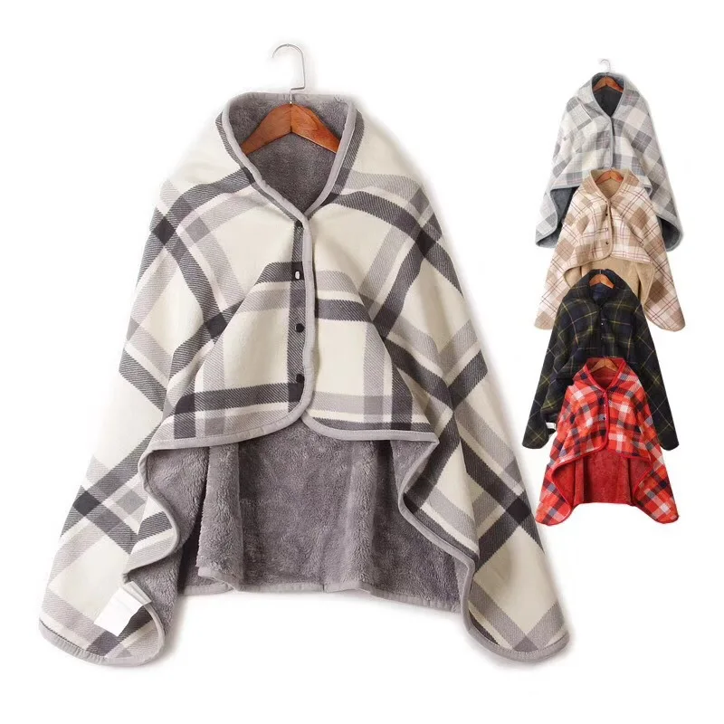 

Thickened Plaid Warm Cloak Blanket, Nap Air Conditioning Multifunctional Blanket Office Quilt Shawl