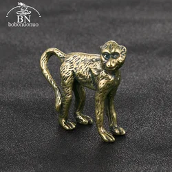 Solid Brass Long Tail Monkey Figurine Miniature Tea Pet Craft Desktop Small Ornament Animal Home Decor Accessories Children Gift