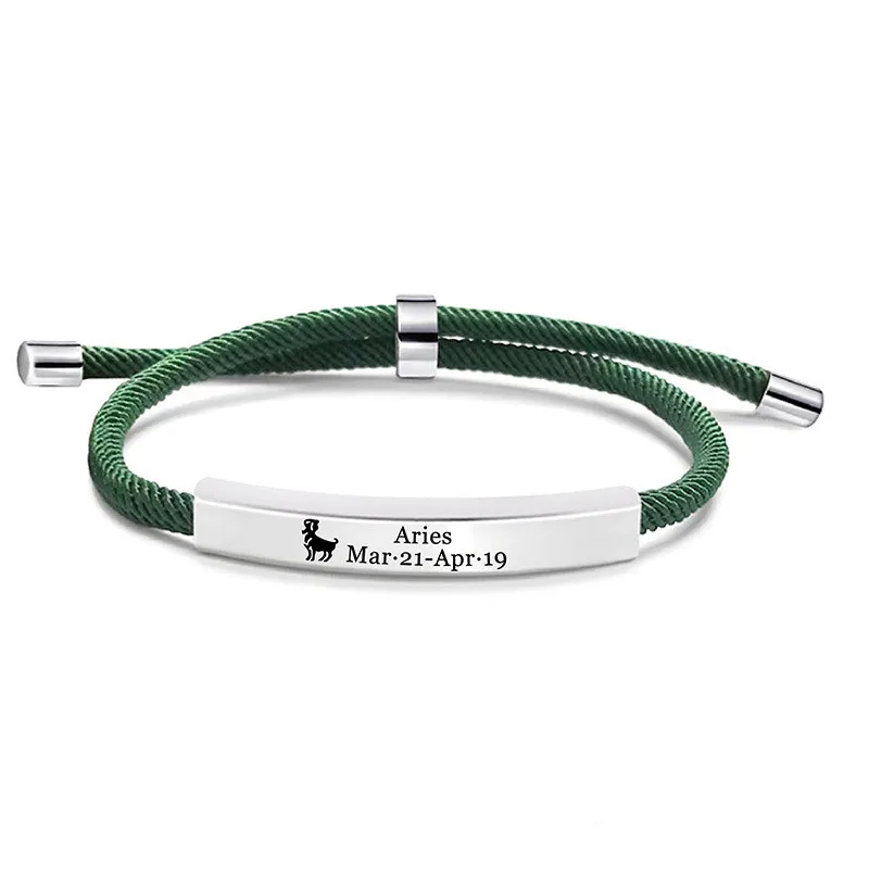 New In Unisex Simple Stainless Steel Constellation Bracelet Adjustable Green Rope 2023 Christmas Gifts For Men And Women