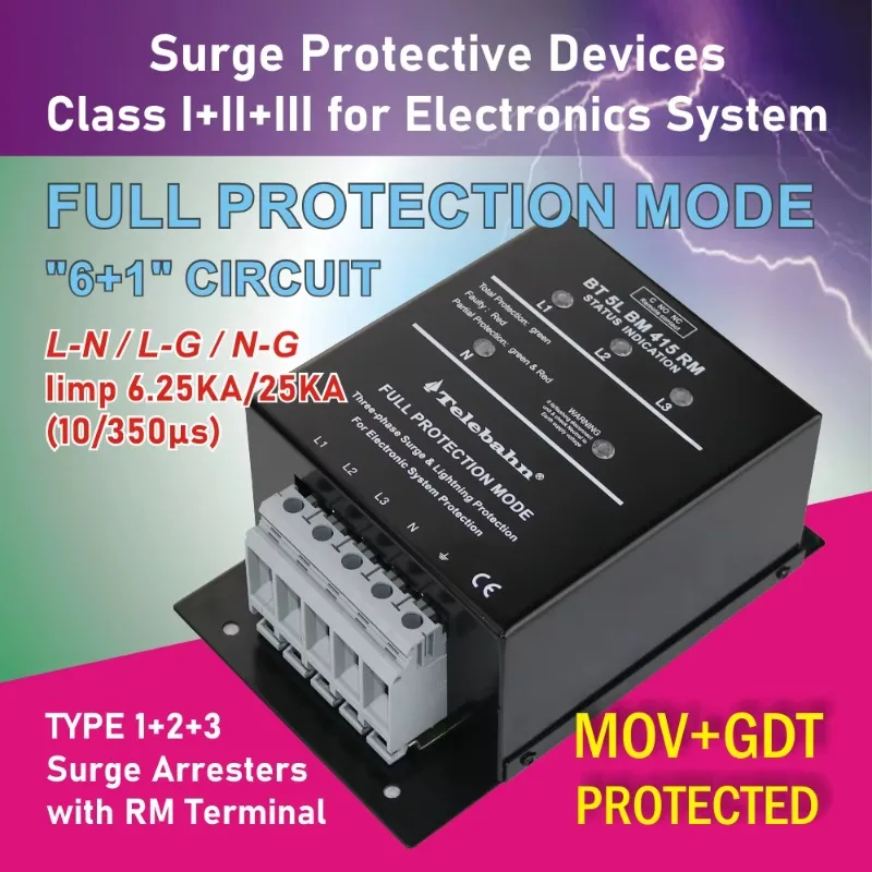 AC SPD 240V/415V T1+T2+T3 Full Surge Protection Device Protector Contra Sobretensiones Supresor De Picos for 3 Phase