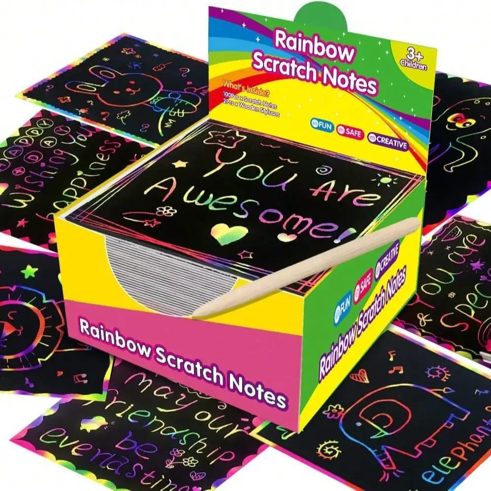 

Rainbow Scratch Notes - 100 Colorful Notes for Boys and Girls, Ages 3 and Up, Children Party Favors, Back To School Season Gifts