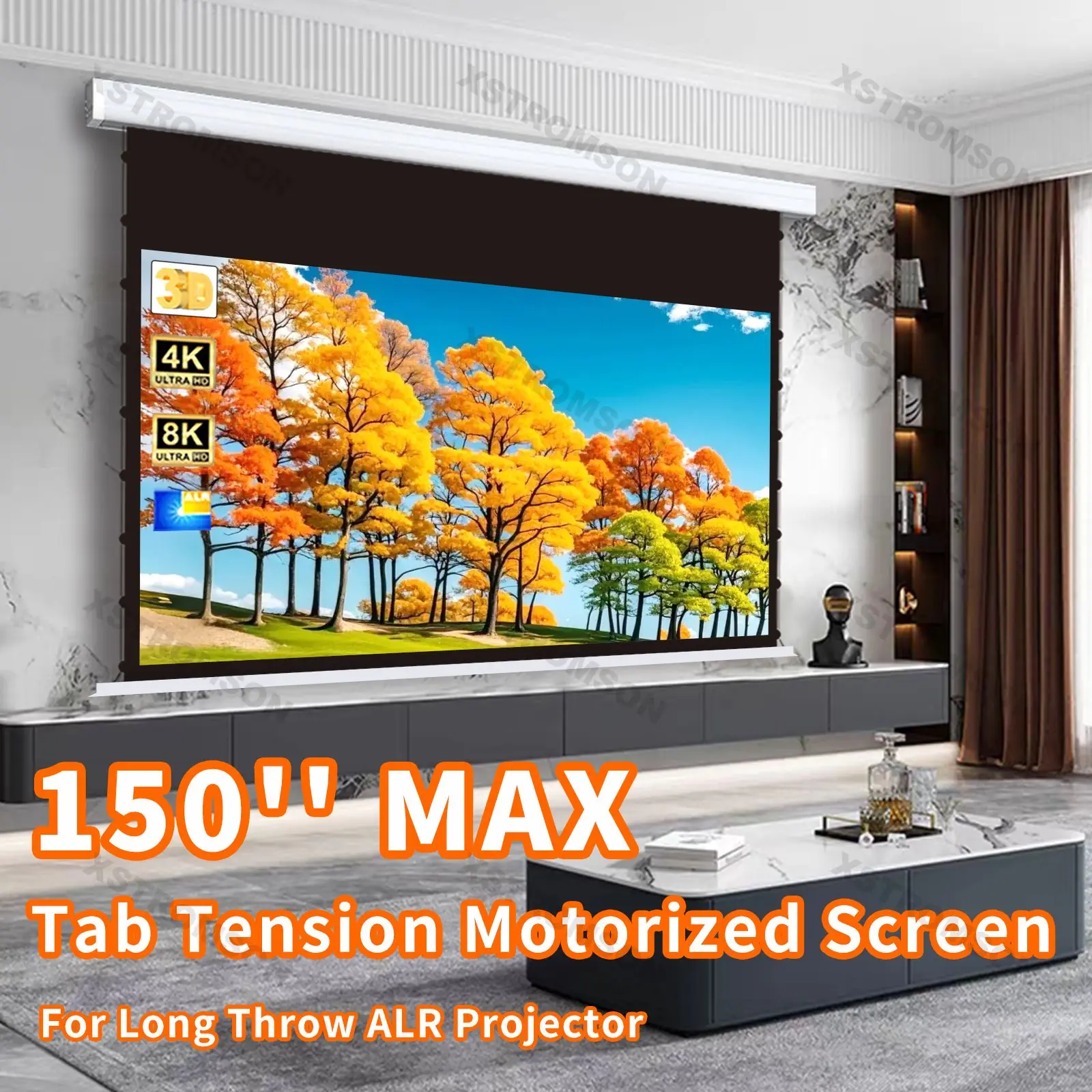 

Motorized Tab-tensioned Projector Screen 150 inch Max Gray Crystal 16:9 HDTV 3D Electric Drop-Down Projector Screen Home Theater