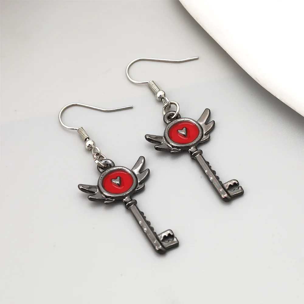 Vintage Heart Padkey Portal Inspired Key Drop Earrings Hotel Lucifer Alastor Group Cosplay Earrings Costume Jewelry Halloween