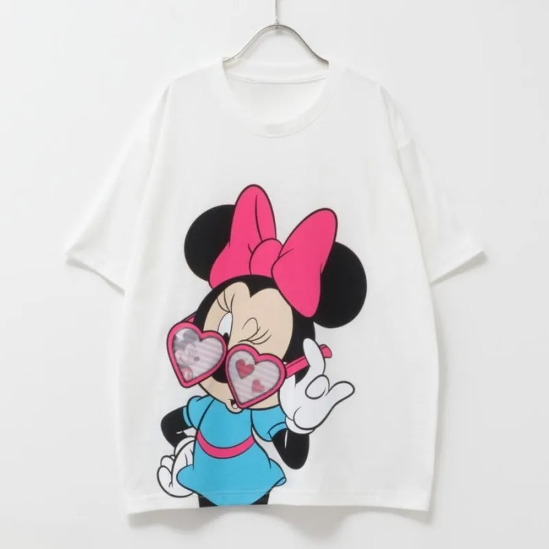 

2025 Summer Disney Mickey Minnie Short Sleeve Men's T-Shirt Summer Couple Loose Clothes Half Sleeve Lazy Wind T-Shirt