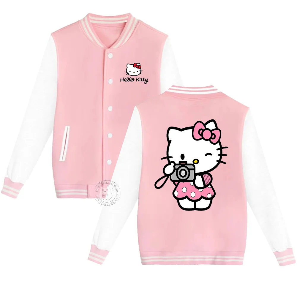 Sanrio Kids autunno/inverno giacca imbottita uniforme da Baseball ragazzi e ragazze 2-14 anni semplice cappotto allentato con stampa Hello Kitty