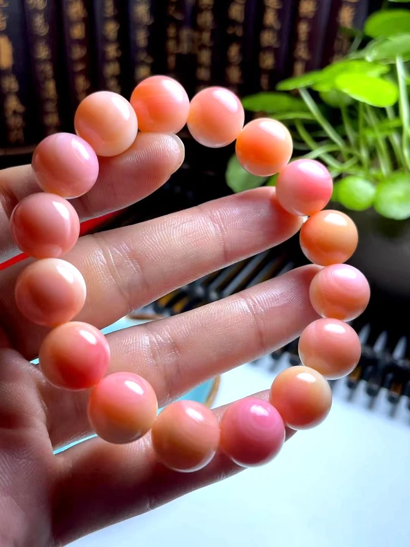 12mm Admirable Pink Sea Shell Mala Bangle Bracelets Conch Bead Amulet Organic Gem Rosary Lucky