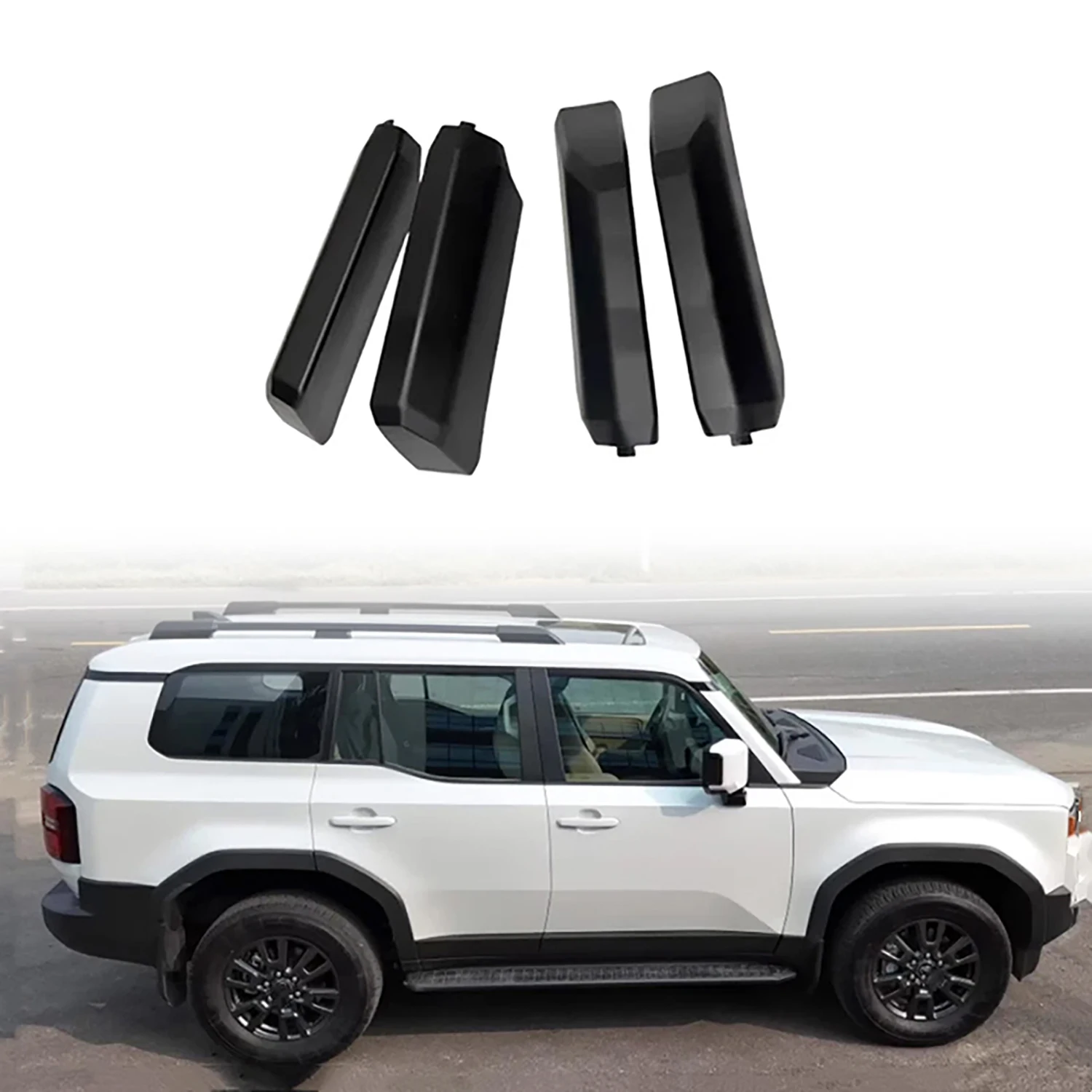 For Toyota Land Cruiser Prado LC250 2024-2025 Car Roof Rails Rack End Cap Protection Cover Shell Black Exterior Accessories 4pcs