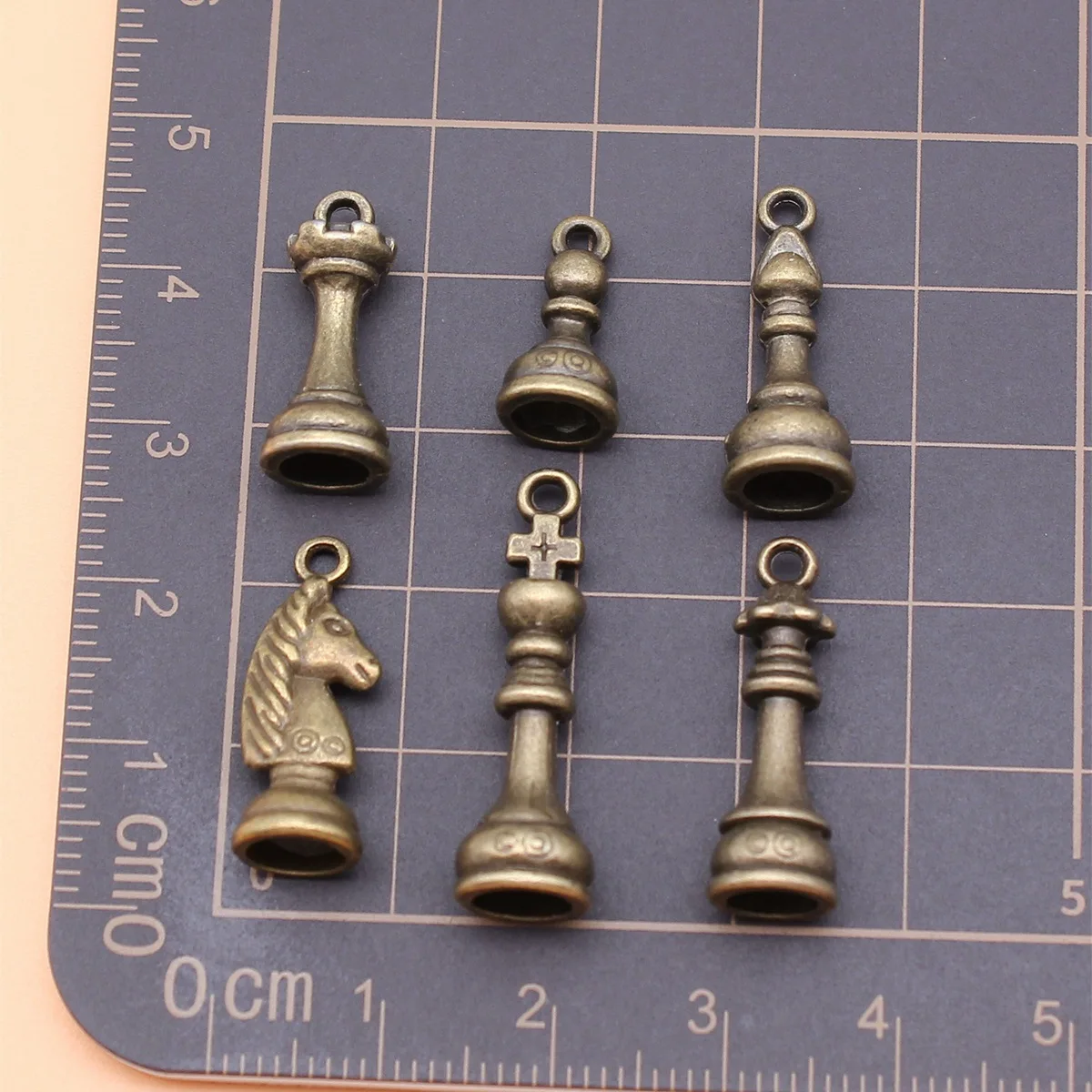 6pcs Antique Bronze Color International Chess Charms Collection For DIY Jewelry Making, 6 Styles, 1 of Each