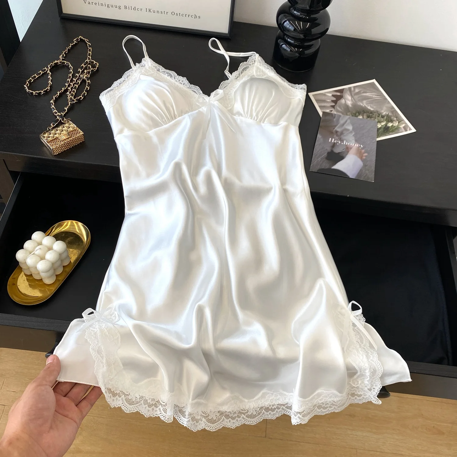 

Sexy Strap Nightgown Women Lace Sleepdress Loungewear Satin Chemise Sleepwear Summer Summer Sleeveless Robe Gown Lingerie