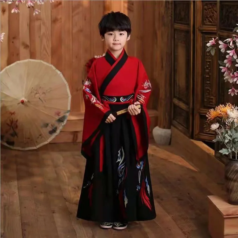 Roupa de palco hanfu para meninos, terno tang para crianças, vestido chinês antigo, traje tradicional para crianças, ano novo