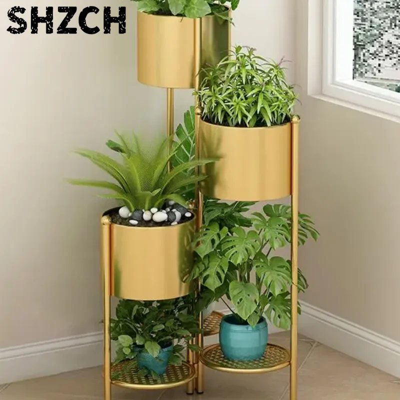 Metal Plant Stand for Multiple Plants Indoor Gold Flower Pot Stand Holder Shelf Foldable Decorative Display Rack 6 Tier 6 Potted