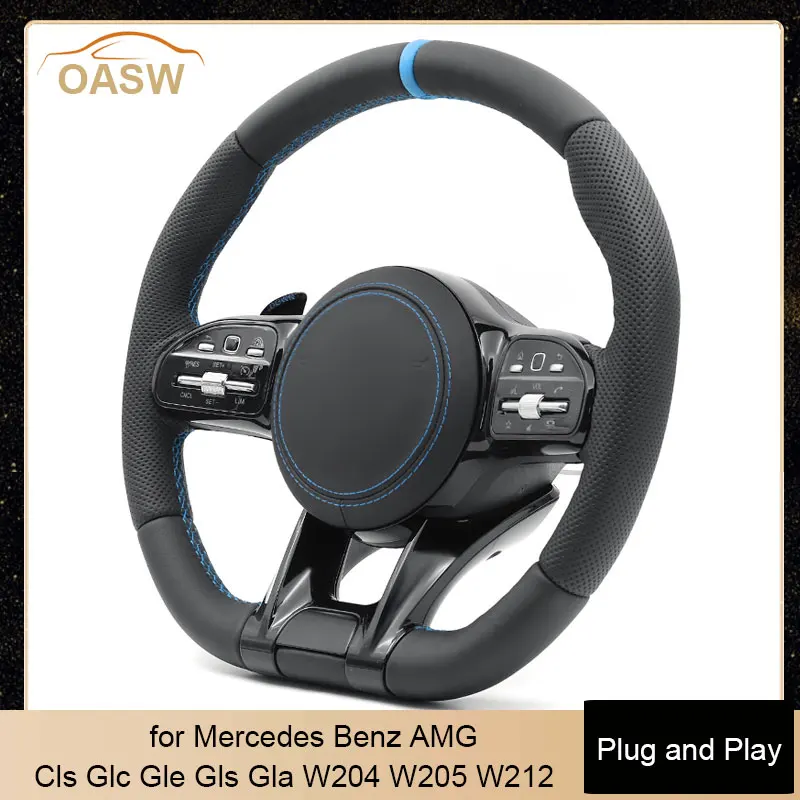 

Автомобильный руль с синей строчкой для Mercedes Benz AMG W203 W205 W204 W203 W217 W222 W223 W257 W292 W463 CLS GLC GLE GLA GLA CLA