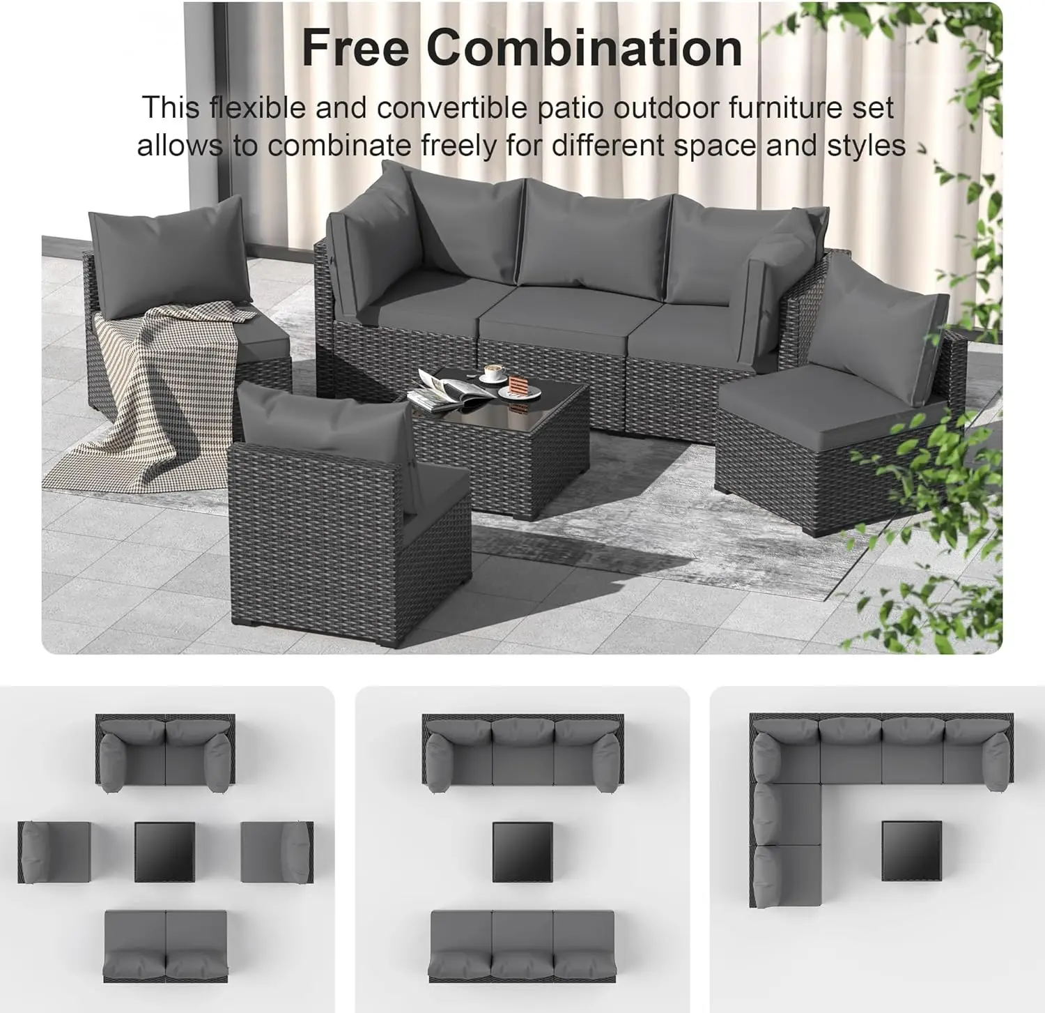 Patio Furniture Set  Pieces Outdoor Patio Furniture Wicker Sectional Furniture Sofa Conversation Sets with Cushions All Weather