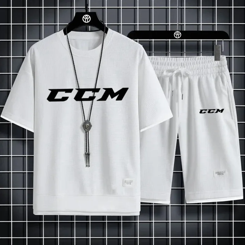 New Summer Short Sleeve CCM Mens Set Men Fashion Sportswear Tracksuit printing Casual Suit T Shirt + Shorts Two Piece Set Man