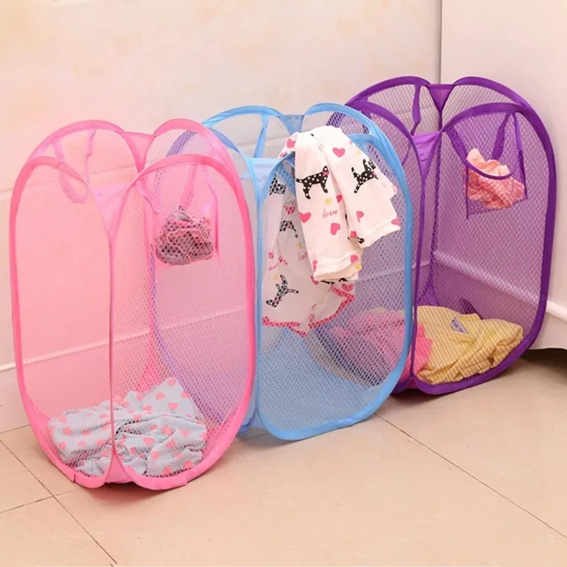 Foldable Color Mesh Clothes Dirty Clothes Basket Household Mesh Dirty Clothes Basket Storage Basket Storage Bucket Laundry Baske