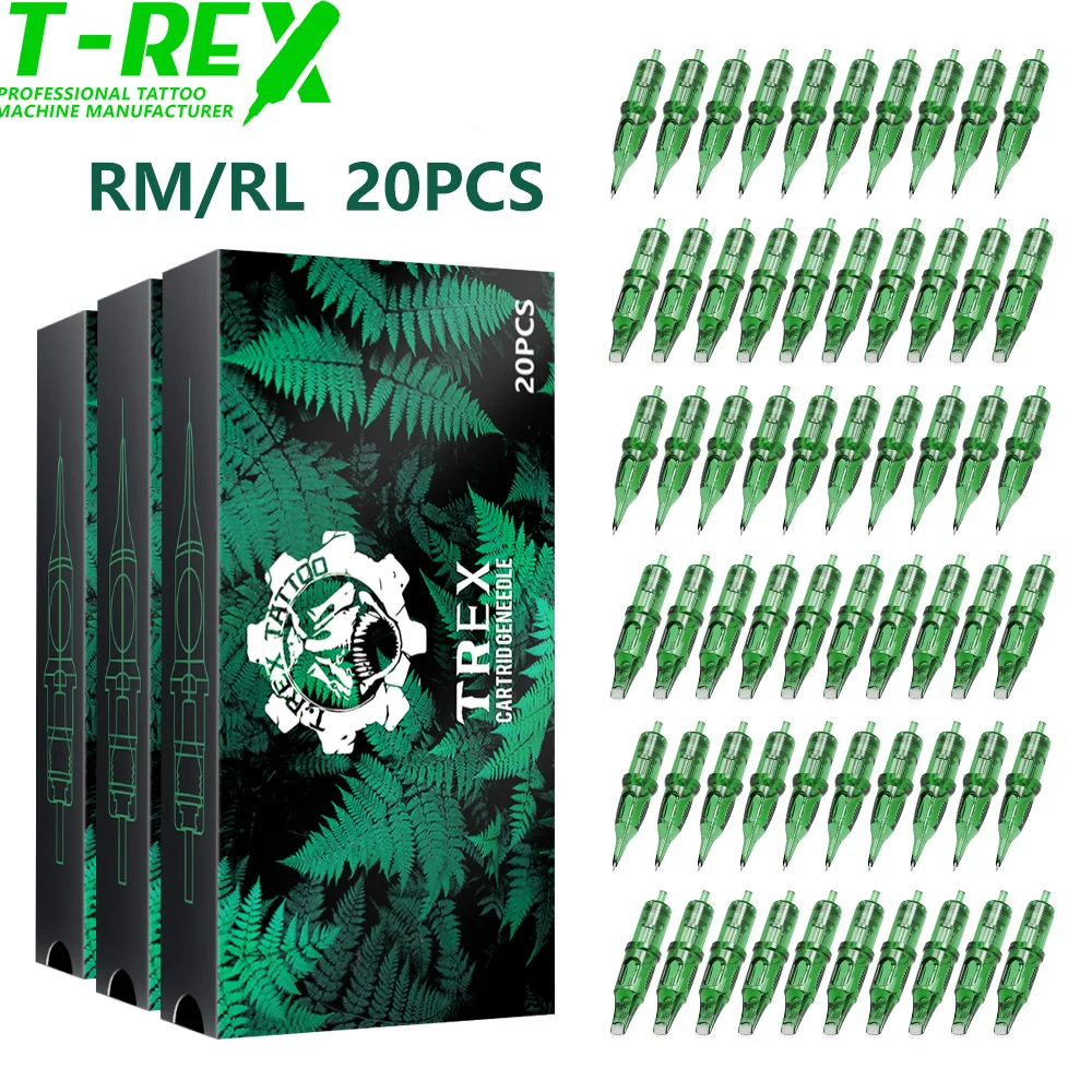T-REX 20pcsTattoo Cartridge  0.25MM 0.3MM 0.35MM Disposable Sterile Safety Needles RL RM Tattoo Rotary Pen Round Lining
