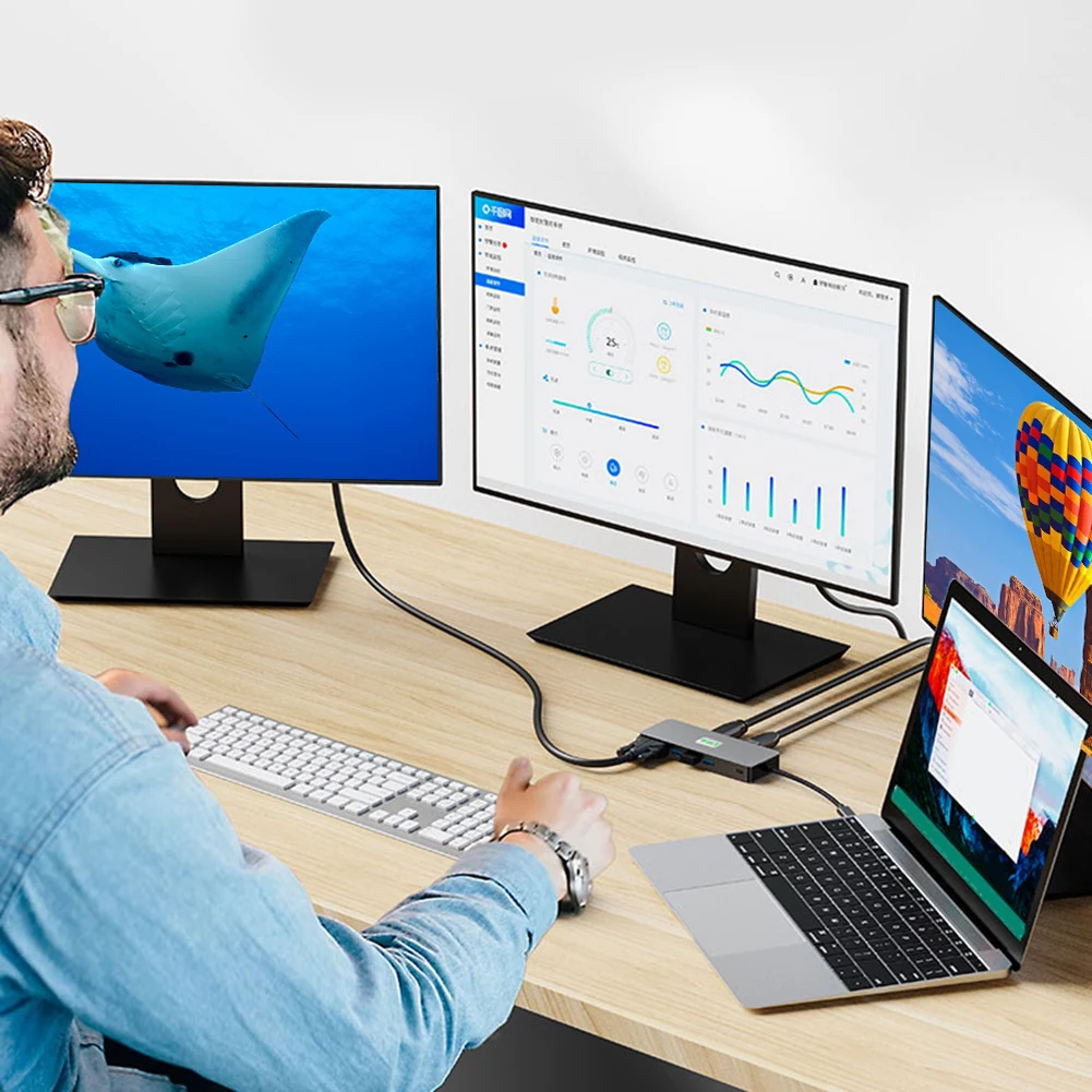 Station d'accueil pour ordinateur portable multi-ports, 7, 11/12 en 1, HUB USB C, 4K, 30Hz, Type C vers HDMI, Compatible USB 3.0, Adaptateur pour MacPlePro Air